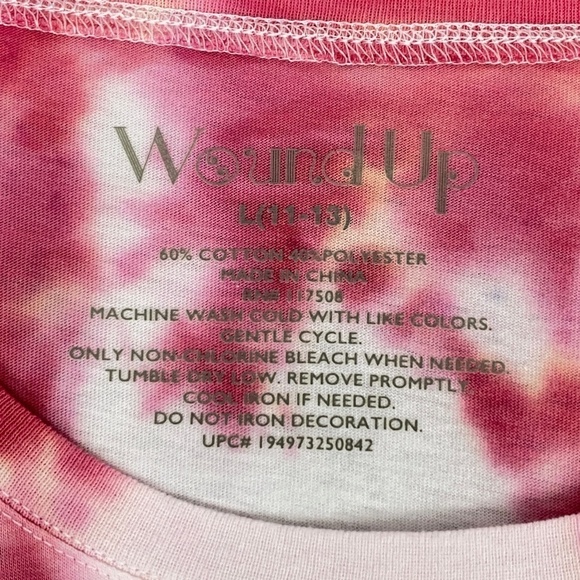 Wound Up Pink Tie Dye Quote T-Shirt Sz Large (11-13) - Picture 5 of 5
